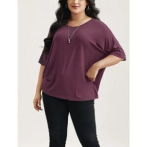 BLOOMCHIC 14-16 1X Plus Purple Supersoft Round Neck Plain T-Shirt NWT B21